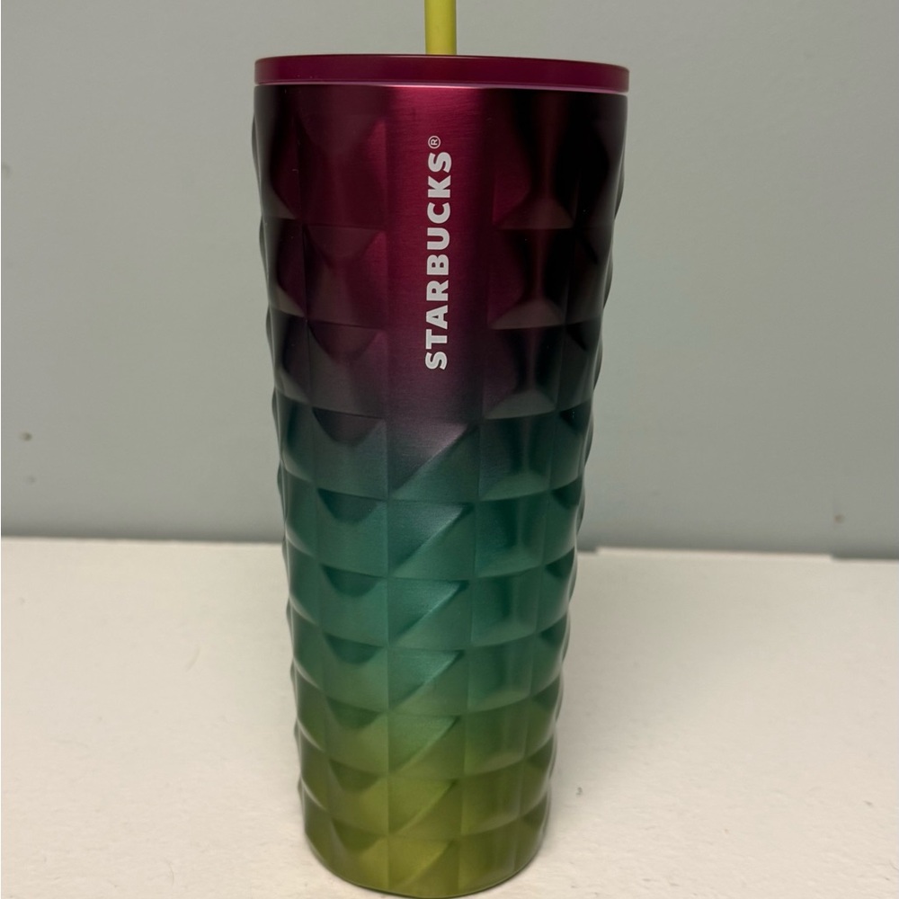 NWOT STARBUCKS 2025 Multicolor GOLD to PINK 24oz Venti Tumbler Shiny Cold Cup